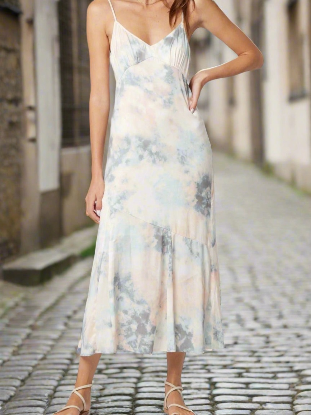 Saltwater-Luxe Slip Midi Dress in Soft Pastels